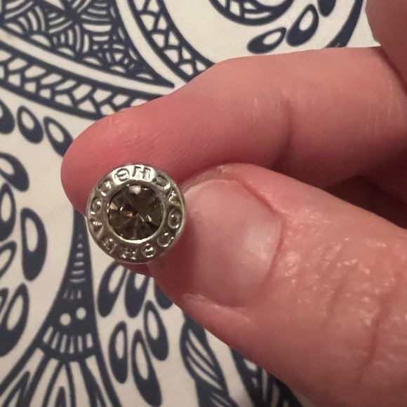 Coach Pierced Earrings Silver tone Crystal Post Studs Logo - Picture 3 of 3